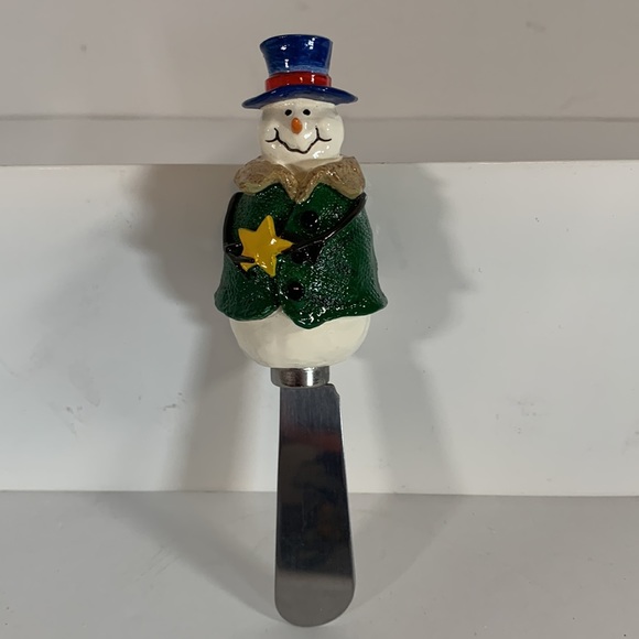 St. Nicholas Square Button Up Holiday Snowman Dip Mix Set Ceramic Bowl Spreader - Picture 8 of 13